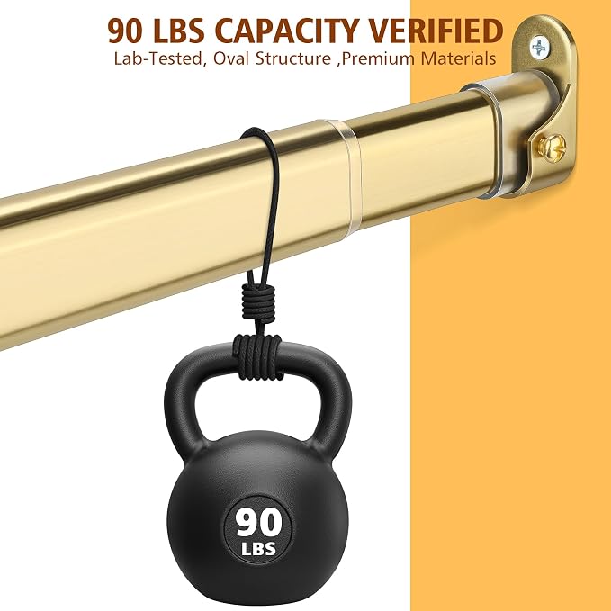 Adjustable Oval Closet Rod, 18-31 Inch, 90 Lbs Heavy Duty (Gold)