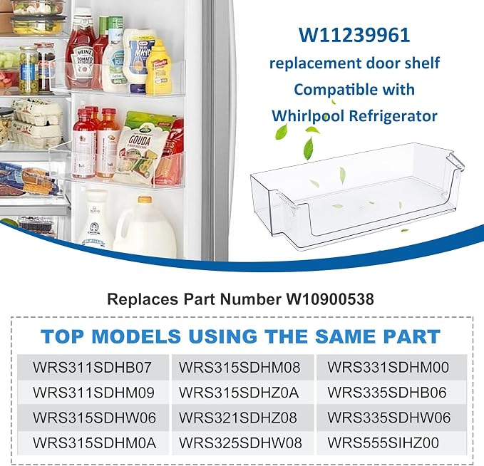 2 Pack UPGRADED W11239961 Door Shelf Bin Compatible with Whirlpool WRS321SDH WRS311SDH WRS325SDH Refrigerator, Replaces W10900538 AP6333410 PS12578777