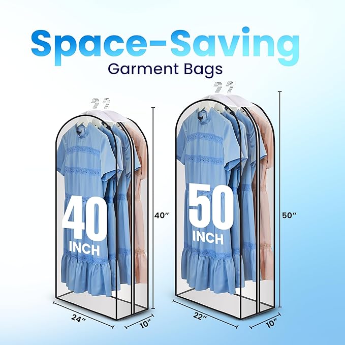 Handy Laundry Clear Garment Bags for Hanging Clothes, 50" Suit Bags with 10" Gusset, Heavy Duty Closet Storage Covers for Coats, Dresses, Shirts, Jackets, Dustproof & Breathable, 1 Pack
