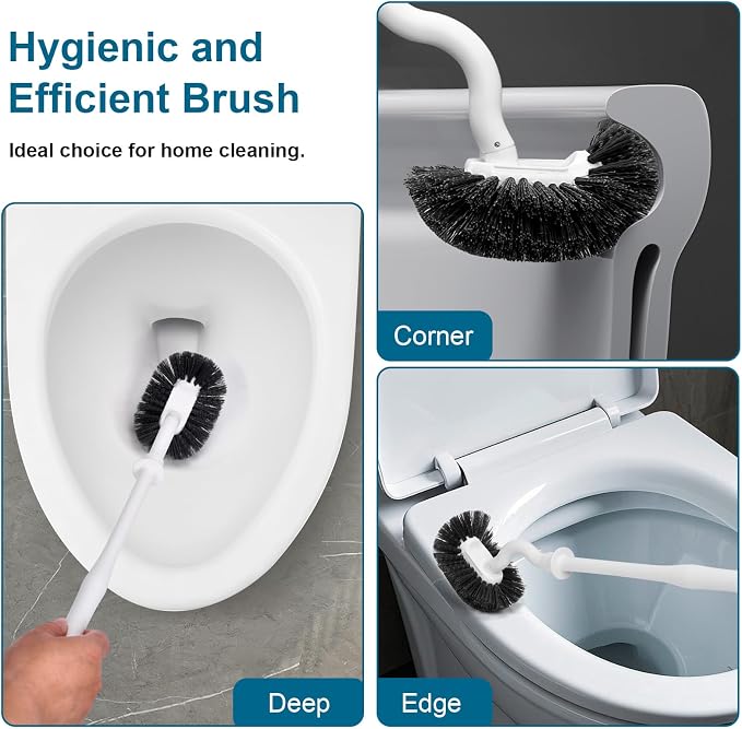 Toilet Bowl Brush and Holder 3 Pack Sturdy Plastic Long Handled Toilet Brushes for Bathroom with Ventilated Base Easy to Assemble for Deep Cleaning (White 3)