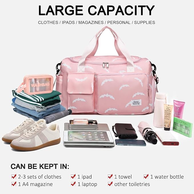 Small Gym Bag for Women, Travel Duffle Bag Carry On Weekender Bag with Shoe Compartment
