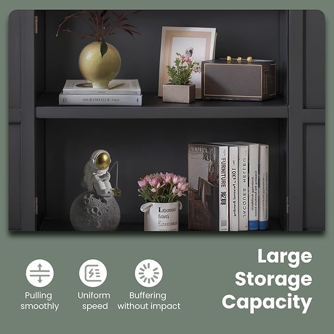 PHI VILLA Black Accent Cabinet with Doors, Small Buffet Sideboard Storage Cabinet, Entryway Cabinets