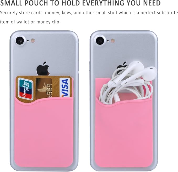 3Pack Cell Phone Card Holder Pocket for Back of Phone,Silicone Stick on Wallet Credit Card ID Case Sleeve Self Adhesive Sticker for iPhone 15 14 13 12 Pro Max,iPad,Samsung Galaxy-Pink,Purple,Rose
