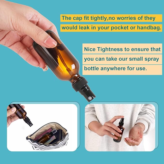 NOOEEISS Amber Glass Small Spray Bottle 2 oz 24 Packs,Fine Mist Sprayer Small Clear Bottles,Refillable Containers mini spray bottles for Cleaning Solutions and Skin Care (Amber 24pcs)