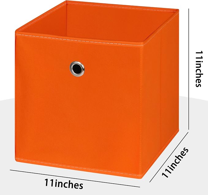 Foldable Storage Cubes Bins ,11 Inch Cloth Storage Cube Fabric Storage Box Cubes Organizer Baskets with Dual Handles for Home Organizer Set of 3 (Orange)