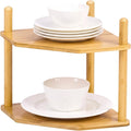 2-Tier Expandable Bamboo Corner Shelf - Dish/Plate Organizer for Cabinet, Kitchen Counter Shelf & Small Kitchen Shelf, Adjustable (6.7" H-Natural, 2-Tier)