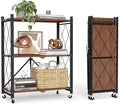 3 Tier Folding Storage Shelves with Wheels, Foldable Bookshelf No Assembly Collapsible Shelf Heavy Duty Rolling Shelving Unit for Kitchen Bedroom Living Room (Black, 27.9"x 13.3"x 35.4")