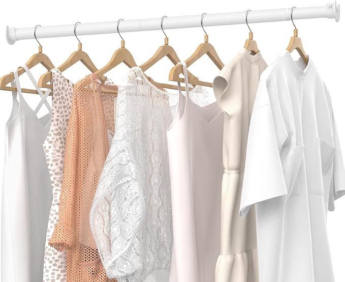 Supforce Closet Rods for Hanging Clothes, 17 to 84 Inches Stepless Adjustable Metal Closet Rod, 1.3 Inches Heavy Duty Clothes Hanging Rod for Closet Wardrobes Laundry RV, White