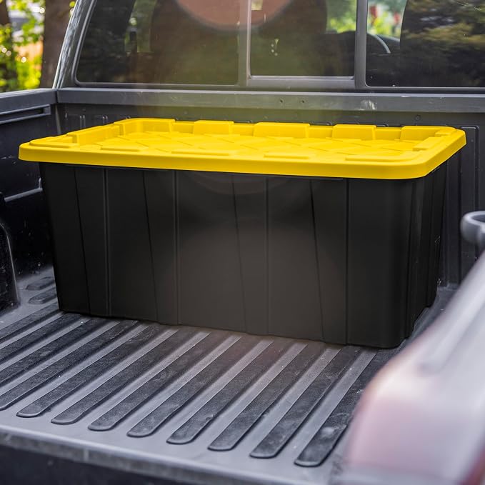 Sterilite 4-Pack Industrial Tote, Plastic Storage Container Bins with Lids, 38 Gallon - Heavy-Duty Organizing Containers for Closet, Bathroom, and Office