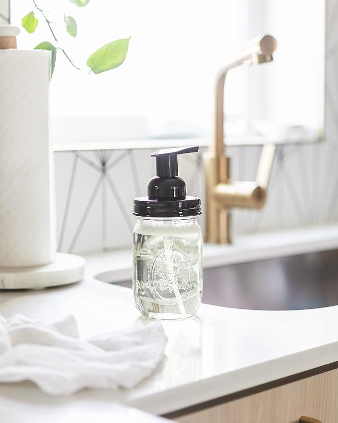 Jarmazing Products Mason Jar Foaming Soap Dispenser Lids - Includes Waterproof Stickers! Black - 120 Bulk Pack