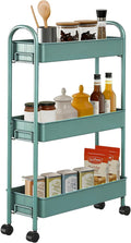 Slim Rolling Cart, Metal Frame Utility Rolling 3-Tier Narrow Storage Cart with Handle Kitchen Storage Organizer, Mobile Shelving Unit for Bathroom Kitchen