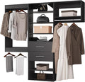 ROOMTEC Modular Closet System, 96" Wall Mounted Modern Closet Organizer with Hanging Rods and Drawers, Wooden Tower for Walk-In Closets, Wardrobe Storage Kit, Black