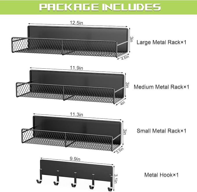 4 Pack Magnetic Shelves for Washing Machine, Heavy-Duty Magnetic Laundry Organizer with Hooks, Washing Machine Shelf for Refrigerator, Metal Storage Baskets, Closet & Laundry Room Organization(Black)