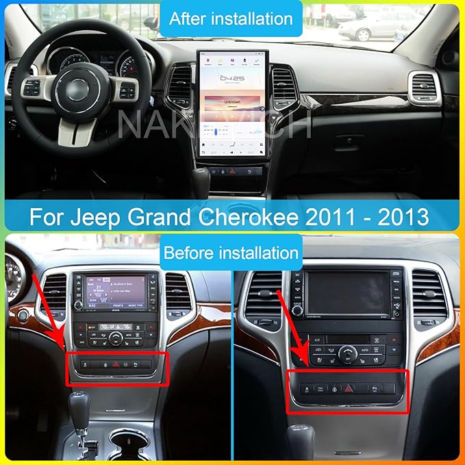 14.4 Inch Qualcomm Android 11 Car Radio for Jeep Grand Cherokee 2011-2013 Stereo Replace Tesla Style IPS Touch Screen Android Auto GPS Navigation Head Unit Multimedia Player