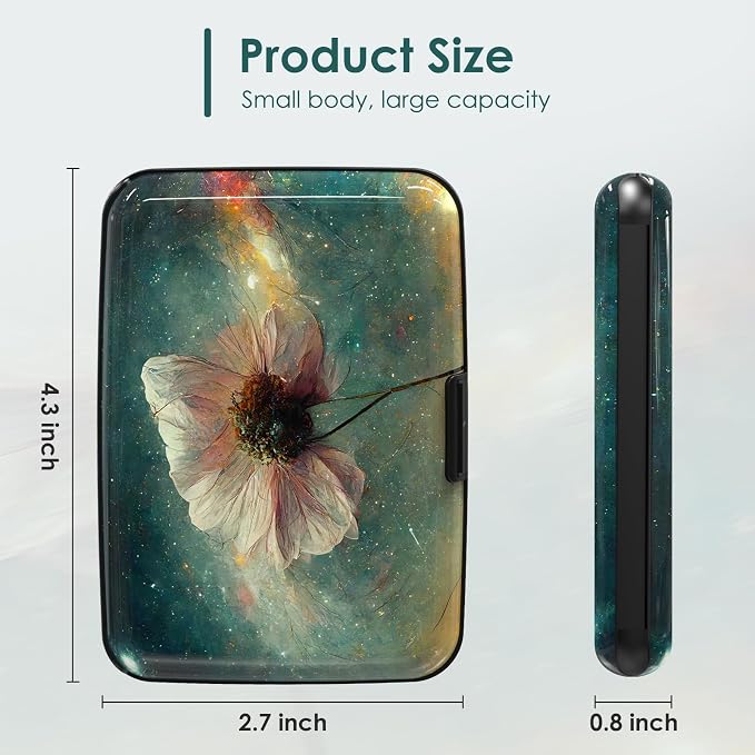 Mini Credit Card Holder, RFID Blocking Aluminum Hard Case, Small Metal Wallet for Business Travel, Starry Sky Flower