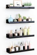 upsimples 4 Pcs 15" Acrylic Shelves for Wall Organize and Display, Black | Cute Floating Shelf for Perfume, Skincare, Nail Polish, Wall Organizer for Bedroom, Living Room, Playroom, Room Décor