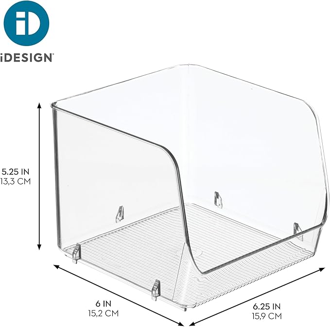 iDesign Stackable Open-Front Storage Bins for Kitchen and Pantry Organization - Set of 3 - Clear