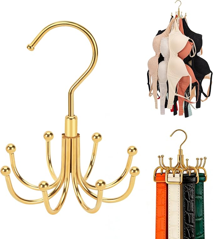 Smilecat Tank Top Hanger Rotatable, Closet Organizer Hanger for Bra Tank Top Belt Tie Hat Stocking, Space Saving Hanger, Gold