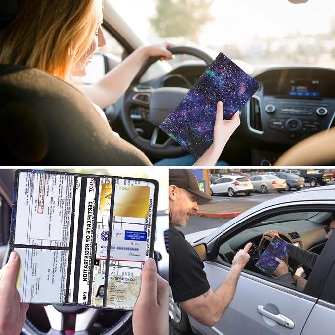 TILDOSAC Leather Car Registration and Insurance Card Holder, Car Document Holder for Cards License with Magnetic Shut(Purple)