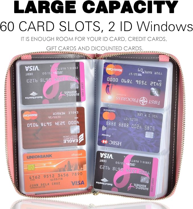 Easyoulife Credit Card Holder Wallet Womens Zipper Leather Case Purse RFID Blocking
