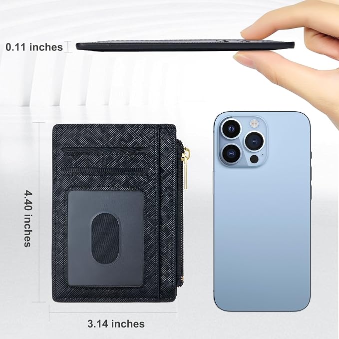 Tipmile Mens RFID Wallet, Small Slim Business Credit Card Holder, Mens Gift | Mini Tiny Cute ID Case, Minimalist Zipper Pocket Wallet, Thin Coin Purse, Mothers Gift