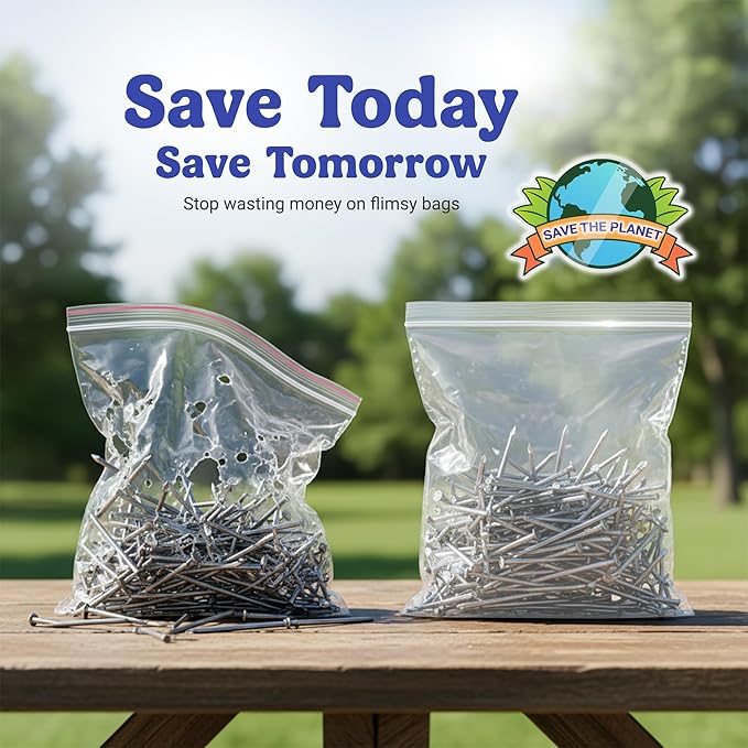 5 Sizes Heavy Duty Zip Seal Lock Snack Sandwich Gallon Storage Bag Variety Pack, Multisizes 6–8 Mil Thick Reusable Poly, Freezer Bags, 45 Count