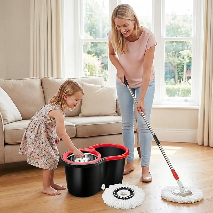 360° Spin Mop & Bucket System – 20QT Floor Cleaning Set with 3 Microfiber Mop Heads & 61" Adjustable Stainless Steel Handle for Effortless, Streak-Free Cleaning