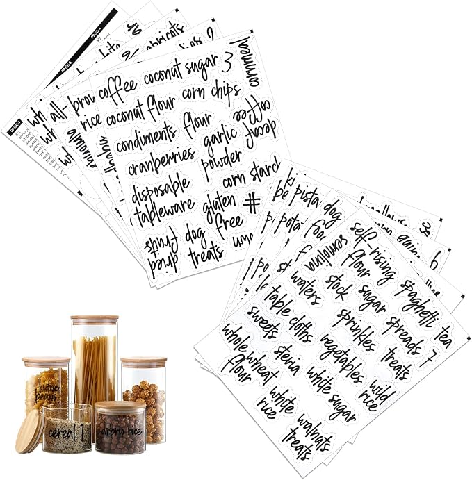 168PCS Clear Waterproof Labels for Food Containers - Pantry Labels for Containers Jars Container Boxes - Preprinted and Blank Food Organization Stickers