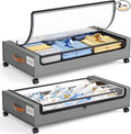 Yecaye Under Bed Storage with Wheels, 2 Pack Under Bed Storage Containers, Large Under Bed Rolling Storage with Clear Window & Label, Bedroom Storage Organizer for Clothes, Shoes, Books, Blankets