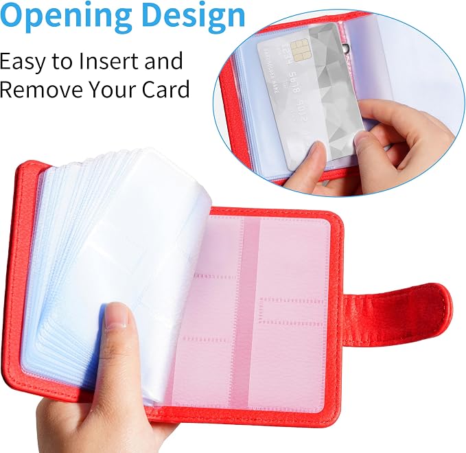 Wisdompro Slim PU Leather Credit Card Holder, Vertical Red | RFID Blocking Wallet Debit Card Protector, Organizer Case, Card Case, 20 Card & 7 Memory Card Slots, with Magnetic Closure