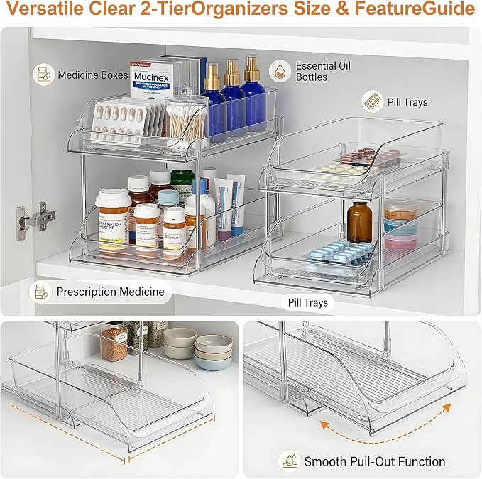 3-Tier Vitamin Storage Organizer, Organizer for Vitamin Bottles And Medicine Bottle, Vitamin Bottle Organizer for Countertop, Bathroom Cabinet Storage Items Are Clearly Visible
