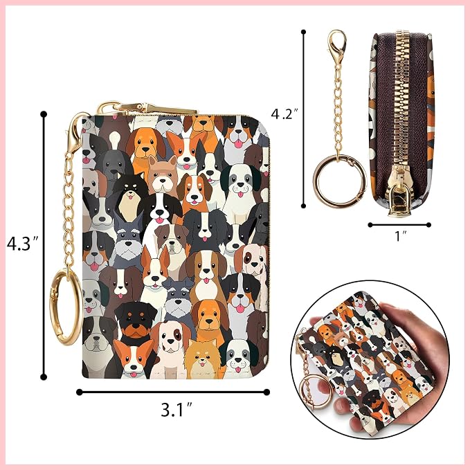 Blusabaca RFID Credit Card Holder Small Women Travel Wallet, Dog Puppy | Removable Keychain, Case with Zipper, Vegan PU Leather, Cash Coin Pocket, Business Accordion Purse, Ladies Female Gift