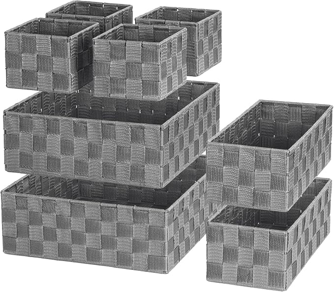 Posprica Woven Baskets, Storage Baskets for Organizing (Set of 8), Cube Baskets Bin Container Matching Storage Boxes Organizers for Pantry, Office, Shelves, Media-room