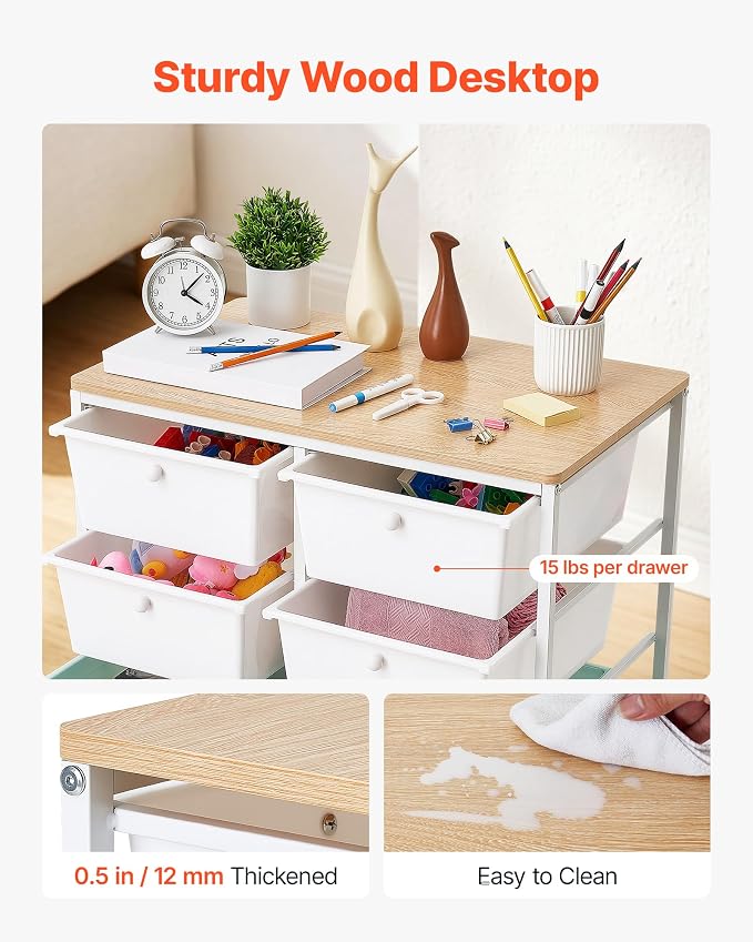 VEVOR Rolling Cart with Drawers, Double Row 10 Drawer Storage Organizer, Mobile Utility Cart, Wood Top, Steel Frame, Universal Casters & 2 Brakes, for Office, Classroom, Craft Room, Studio, Blue White