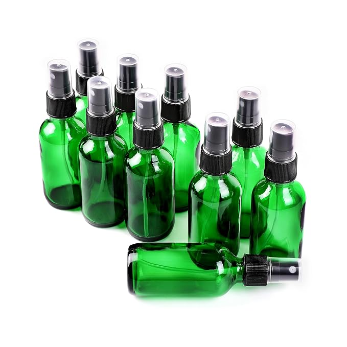 NOOEEISS Green Glass Small Spray Bottle 2 oz 48 Packs,Fine Mist Sprayer Small Clear Bottles,Refillable Containers mini spray bottles for Cleaning Solutions and Skin Care (Green 48pcs)