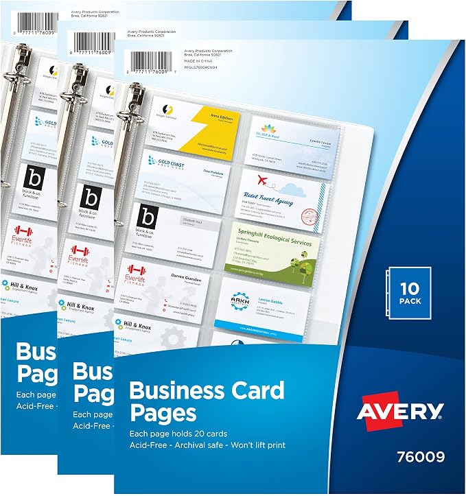 Avery Clear Business Card Organizer Pages for 3 Ring Binders, 10 Per Pack, 3-Pack, Holds 600 Cards Total (78723)