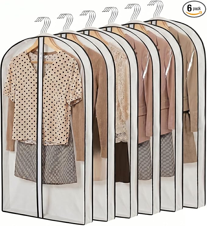 6 Pack 39" Clear Garment Bags for Hanging Clothes,4" Gusseted Suit Bags for Closet Storage Non-woven Back,Hanging Clothes Storage Suit Cover Bags with Zipper for Coats,Jackets,Shirts