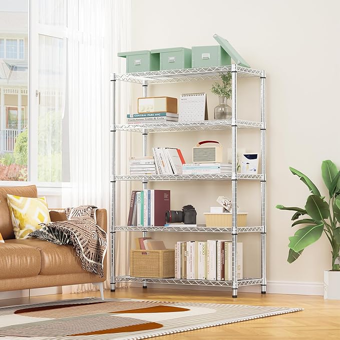M MZG 1750 LBS Storage Shelves 5-Tier Utility Shelving Unit Steel Organizer Wire Rack for Home,Kitchen,Office,Garage, Capacity 17.7" D x 47.2" W x 72.3" H