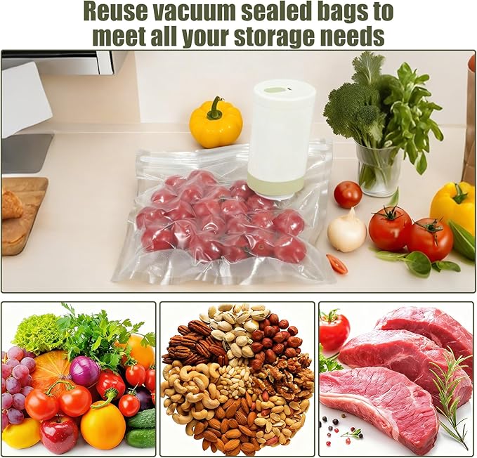 40PCS Reusable vacuum seal bags for food - 20PCS Large (13.4×10.2") And 20PCS Small (8.3×8.7") Compact Vacuum Sealer Bags, Leak-Proof Odor-Resistant for Refrigerator Outdoor Travel Food Storage