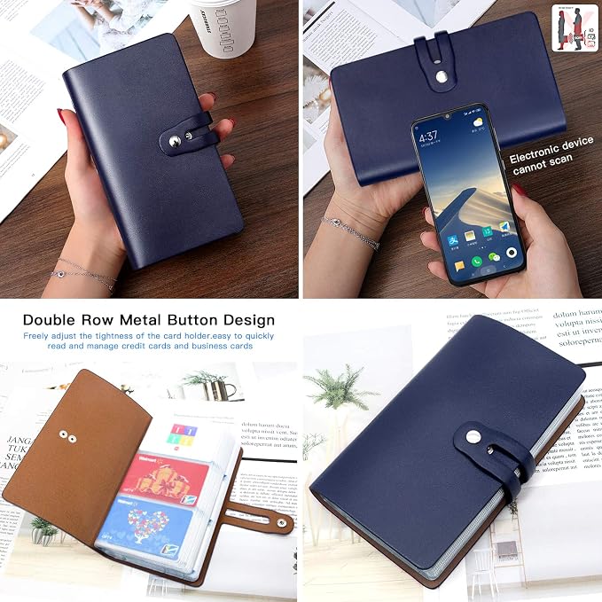 Padike RFID Credit Card Holder Business Card Organizer Business Card Holder, with 96 Card Slots Credit Card Protector for Managing Your Different Cards to Prevent Loss or Damage (Navy blue)