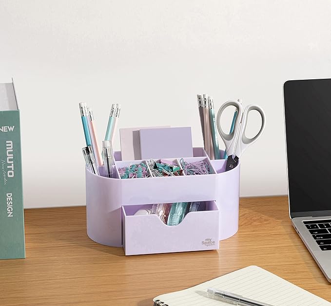 My Space Organizers Lavender Desk Organizer for Office Supplies and Desk Accessories - Pen Holder Desktop Organization for Room College Dorm Home School (White Lavender)