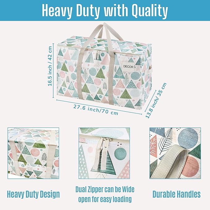 VENO 4 Pack Heavy Duty Moving Bags, Extra Large Storage Bags with Reinforced Handles & Strong Zippers, Foldable & Reusable Moving Box Alternative for Clothes & Dorm Storage