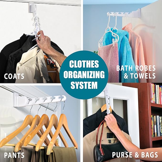 Wonder Hanger 2-Pack Over-the-Door Cascading Hanger Hooks, White | Create extra hanging space over any door with 2 cascading organizer hooks—ideal for clothes, closets, bedrooms and dorms.