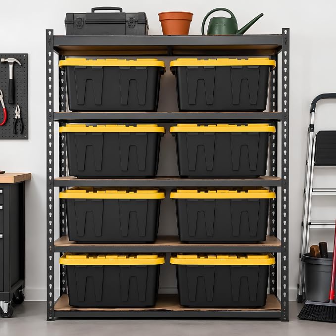 8 Pack 27 Gallon Heavy Duty Storage Totes with Lids, Stackable Plastic Storage Containers, Industrial Organizer Containers for Garage, Basement, Closet, Moving, Camping & Outdoor Storage