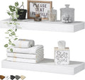 QEEIG Bathroom Floating Shelves for Wall - 15.7" Wall Mounted Shelf Over Toilet Farmhouse Home Decor Display Bookshelf Small 15.7 x 6.7 inch Set of 2, White (008-40W)