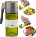 LAKUMIQI 2 in 1 Oil Sprayer & Dispenser, 17 oz Light-Blocking Glass Bottle | Large Capacity, Wide-Mouth for Easy Pouring and Cleaning, Leak-Proof Oil Bottle with Stickers for Salads, Air Fryers, BBQ