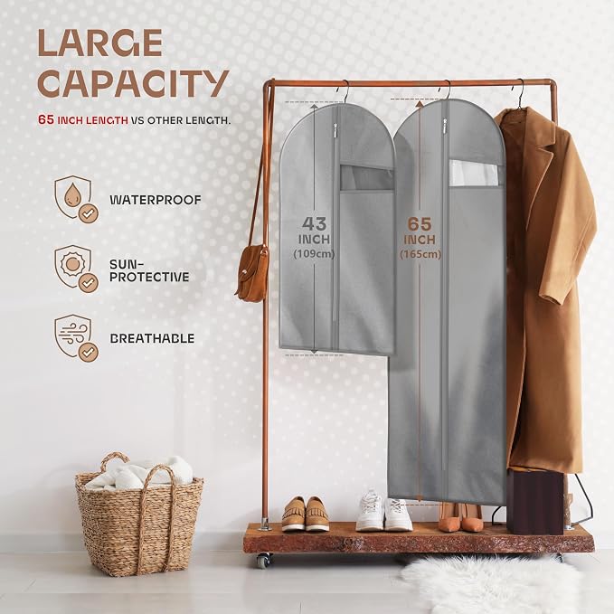 Lazebox Garment Bags for Travel and Closet Storage with Zipper, 65'' Long Dress Bag for Gowns Long
