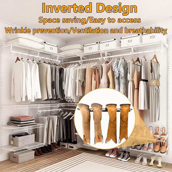 Boot Rack - 8 PairsWader Hangers Wall Mount Sturdy Heavy Duty Boot Hangers Boots Storage and Organizer Rack - Rust Resistant Cowboy Boot Holder for Entryway Garage Mudroom Closet Indoor Outdoor