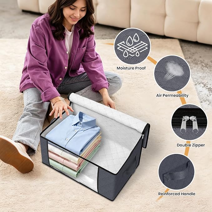Fab totes 35L Closet Organizers and Storage, Foldable Under Bed Storage Containers, Storage bags for Organizing Bedroom, Closet, Clothing,Organization with Handle (10 Pack,Grey)