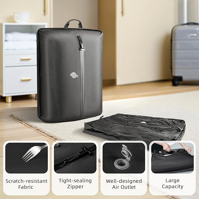 Vacuum Seal Bags for Clothing Travel with Wireless Pump, Compression Bags for Travel Space Saver 33L Professional IP67 Reusable Packing Organizers for Luggage, Suitcases and Backpack(1PC+1 Pump)